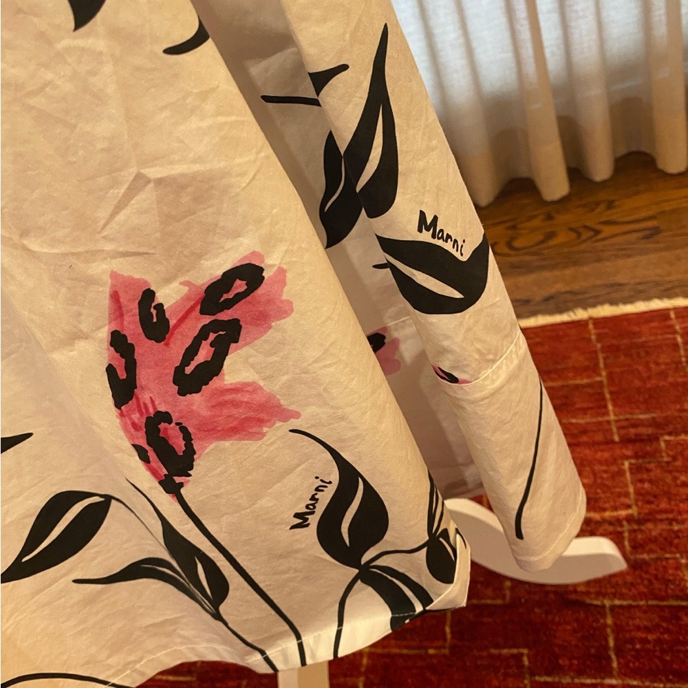 Marni White Dress with Pink Floral and Black Leaf Print